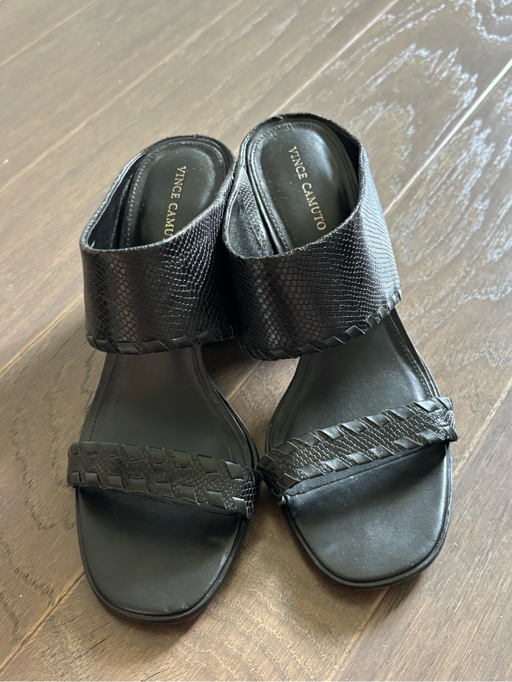 Vince Camuto Black Textured Leather Slide Mules